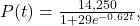P(t)=\frac{14,250}{1+29e^{-0.62t}},
