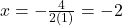 x = -\frac{4}{2(1)} = -2