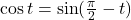 \cos t = \sin(\frac{\pi}{2} - t)