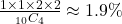 \frac{1 \times 1 \times 2 \times 2}{_{10}C_{4}} \approx 1.9\%
