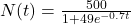 N(t)=\frac{500}{1+49e^{-0.7t}}