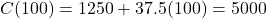 C(100) = 1250 + 37.5(100) = 5000