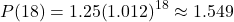 P(18)=1.25{\left(1.012\right)}^{18}\approx 1.549