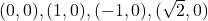 (0, 0), (1, 0), (-1, 0), (\sqrt{2}, 0)