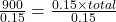 \frac{900}{0.15} = \frac{0.15 \times total}{0.15}