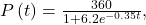 P\left(t\right)=\frac{360}{1+6.2{e}^{-0.35t}},