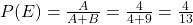 P(E) = \frac{A}{A+B} = \frac{4}{4+9} = \frac{4}{13}