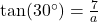 \tan(30^\circ) = \frac{7}{a}