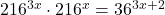 216^{3x} \cdot 216^{x}=36^{3x+2}