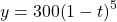 y=300{\left(1-t\right)}^{5}