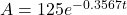 A=125e^{-0.3567t}