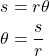 \begin{align*} s &= r\theta \\ \theta &= \frac{s}{r} \end{align*}