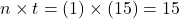 n \times t = (1) \times (15) = 15