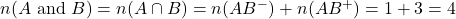 n(A \text{ and } B) = n(A \cap B) = n(AB^-) + n(AB^+) = 1 + 3 = 4